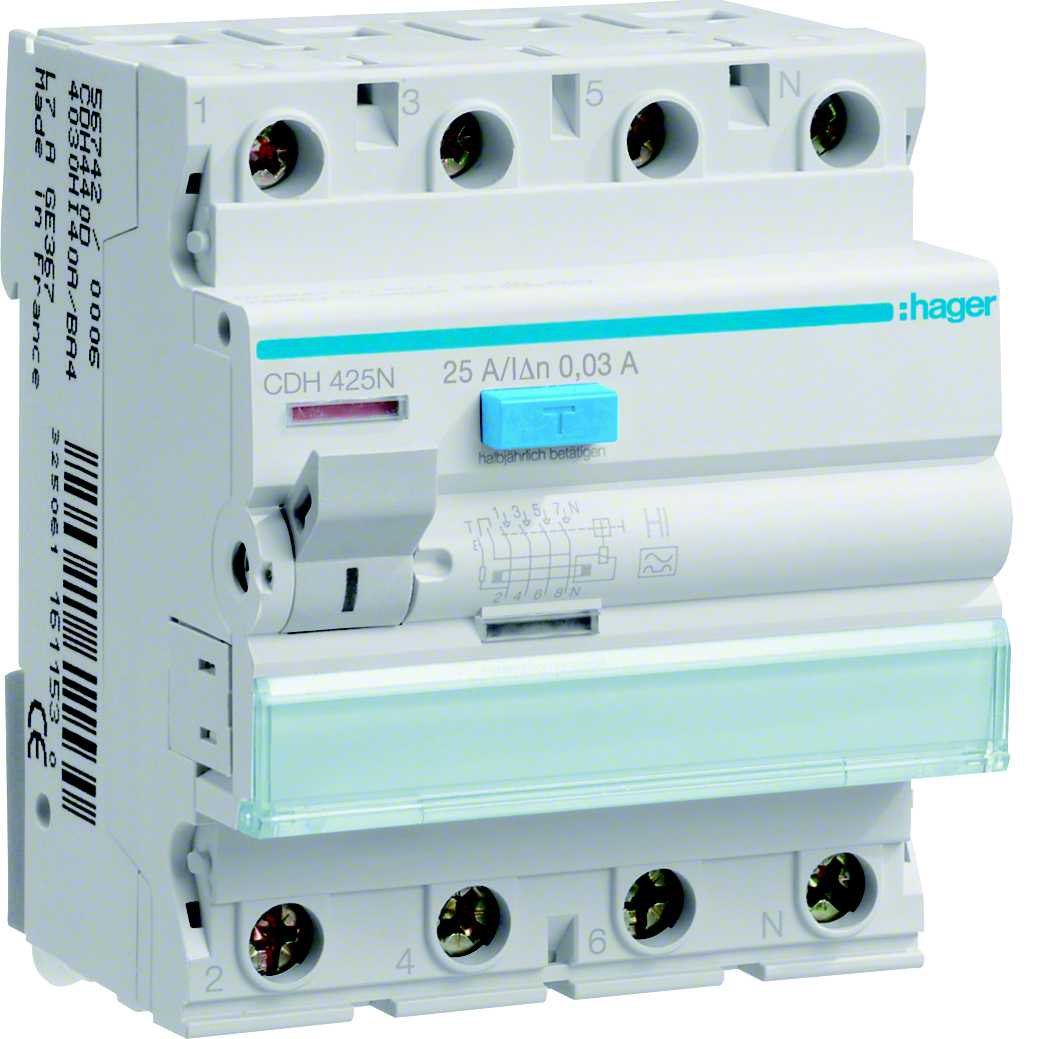 Hager - Jordfeilbryter 4x25A 30mA HI