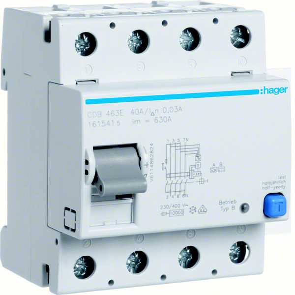 Hager - Jordfeilbryter 4x63A 30mA sk B