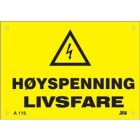 Melbye - Al-Skilt Høyspenning livsfare 210x148x1,8mm