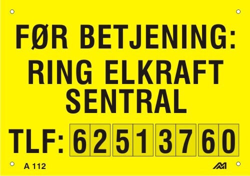 Melbye - Al-skilt For betjening ring A112 