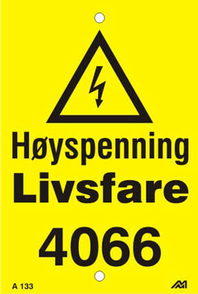 Melbye - Al-skilt Høyspenning livsfare A133