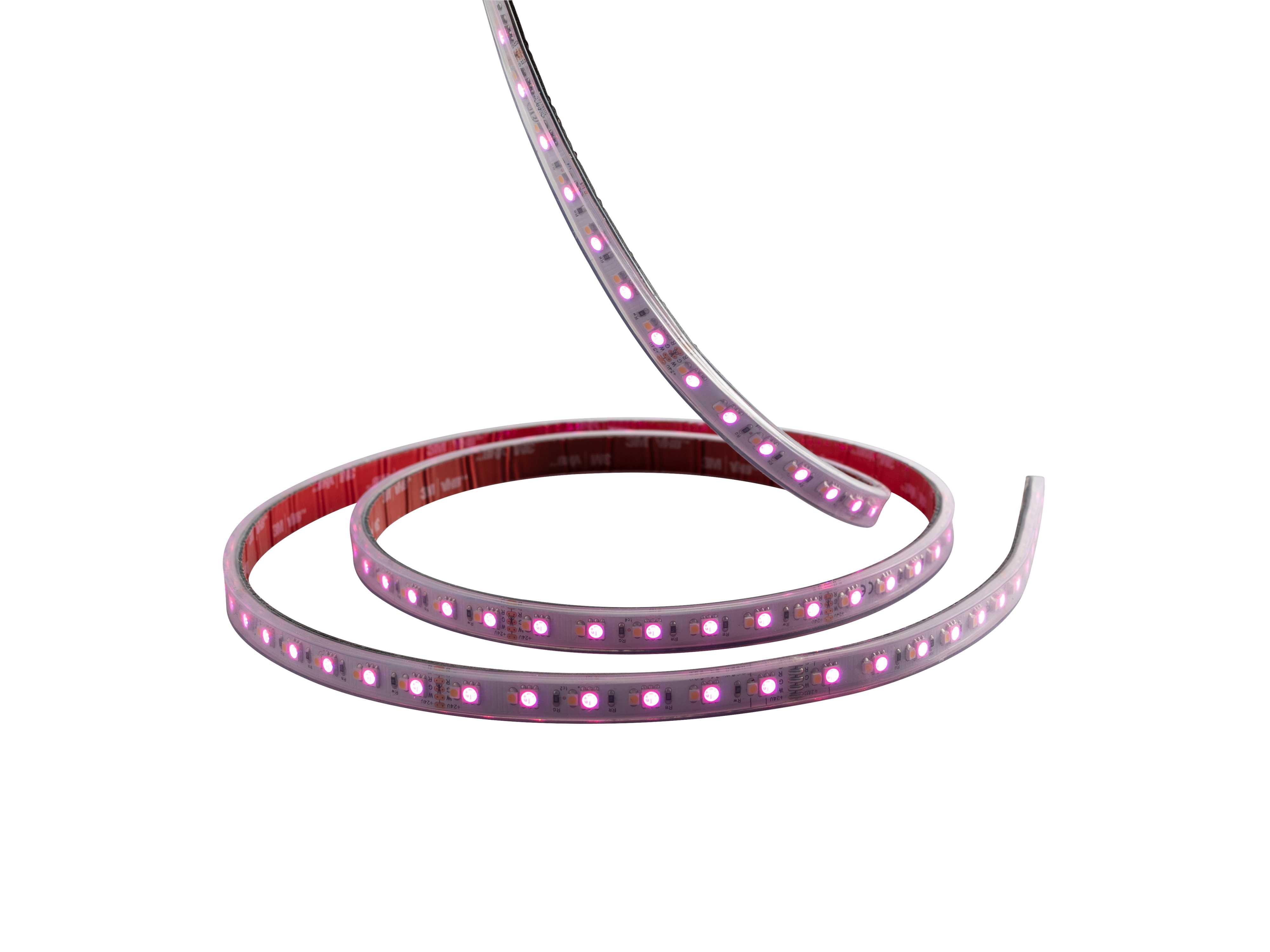 Hide-a-lite - LEDstrip 24V IP67 RGBW 5 m, 120°, 610 lm/m, 13 W/m. RGB+White 3000K. Levetid L70 50 000h.
