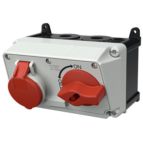 Mennekes - 7605,16A4p6h 400V Veggmontert Uttak DUO Block IP44 I Amaxx løsning