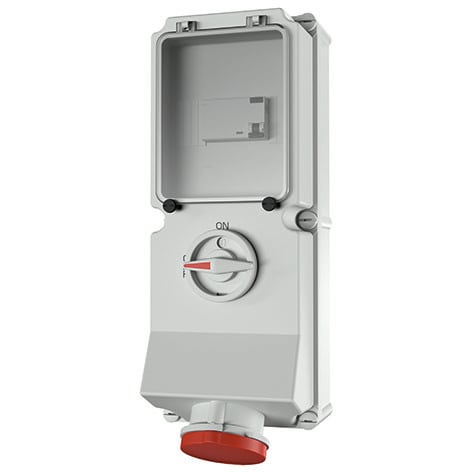 Mennekes - 7228,63A5p6h 400V Veggmontert Uttak DUO Block IP44 med Jordfeilbryter 63A4P IFN 0,03A med  X-CONTACT