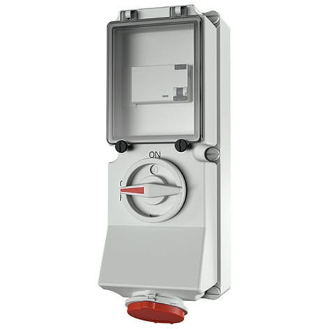 Mennekes - 7226,32A5p6h 400V Veggmontert Uttak DUO Block IP44med Jordfeilbryter 40A4P IFN 0,03A