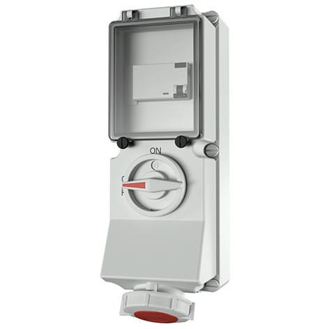 Mennekes - 7247,16A5p6h 400V Veggmontert Uttak DUO Block IP67 med Jordfeilbryter 40A4P IFN 0,03A