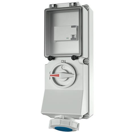 Mennekes - 7245,16A3p6h 230V Veggmontert Uttak DUO Block IP67med Jordfeilbryter 25A2P IFN 0,03A