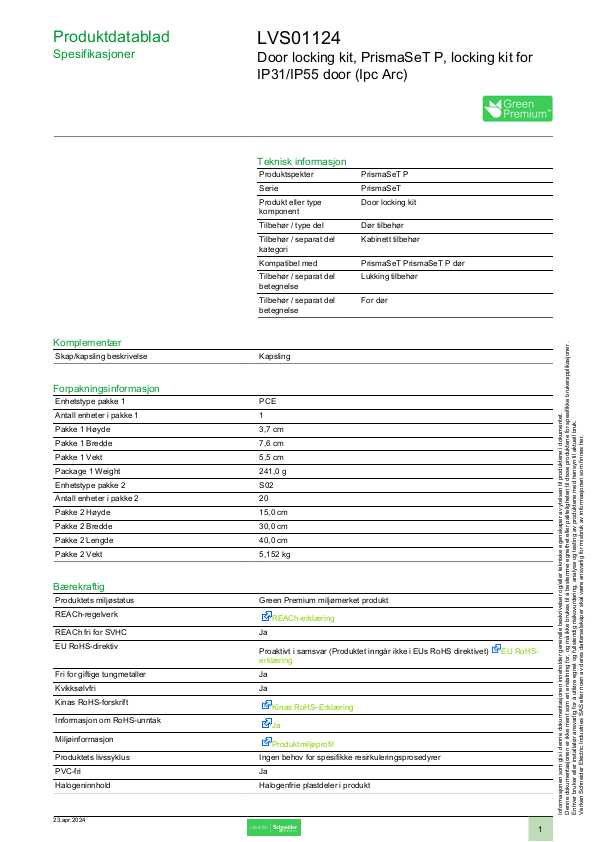 Schneider Electric - Låsebraketter dør Prisma P IP