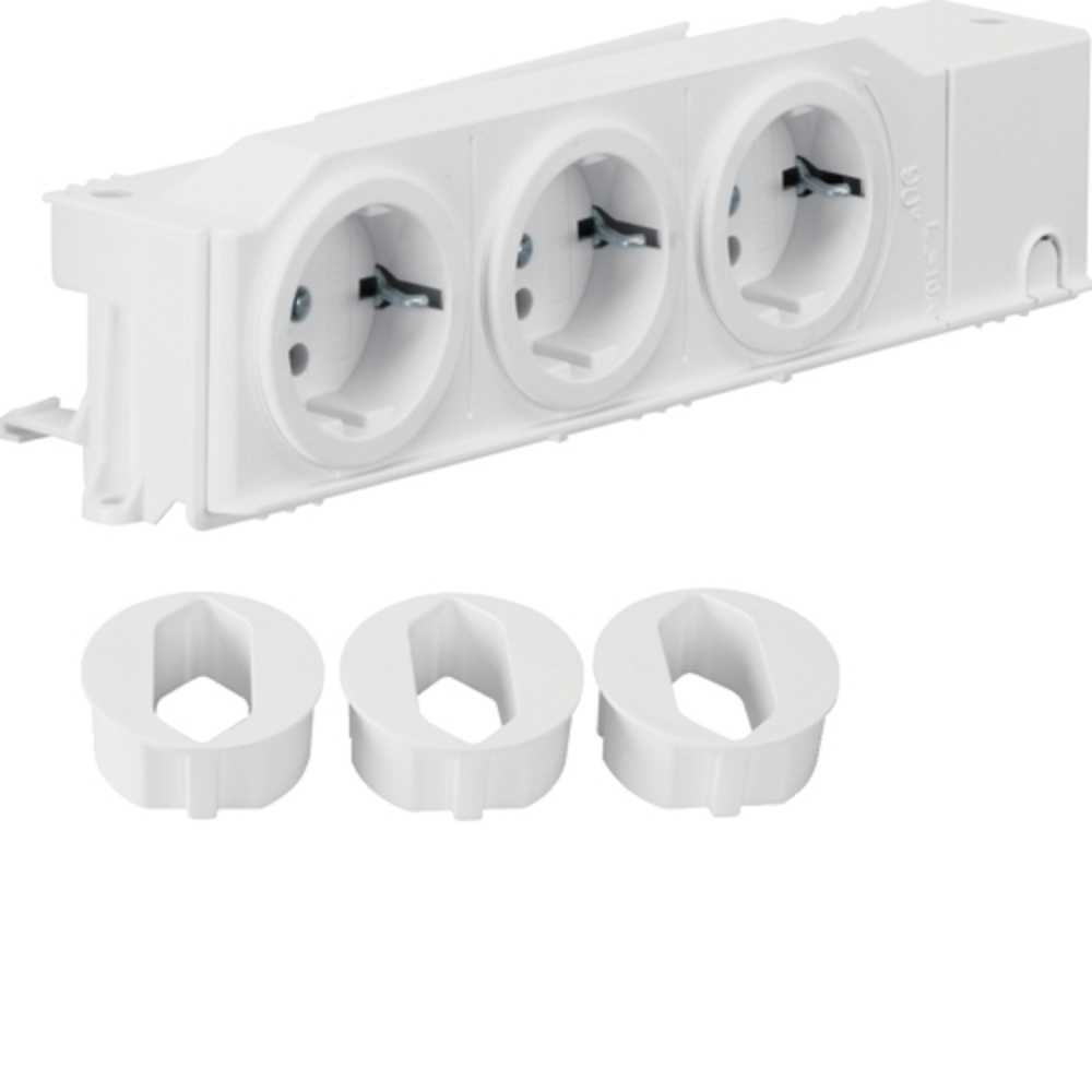 Hager - Stikkontakt 230V, 3-veis, for DIN-skinne montering, hurtiglemme tilkobling