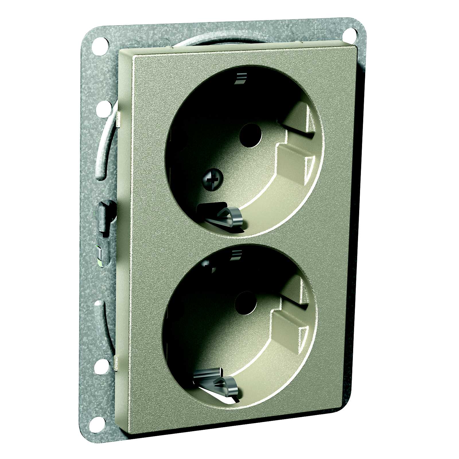 Schneider Electric - Exxact senterplate lav dobbel stikkontakt med jord skruklemme metall