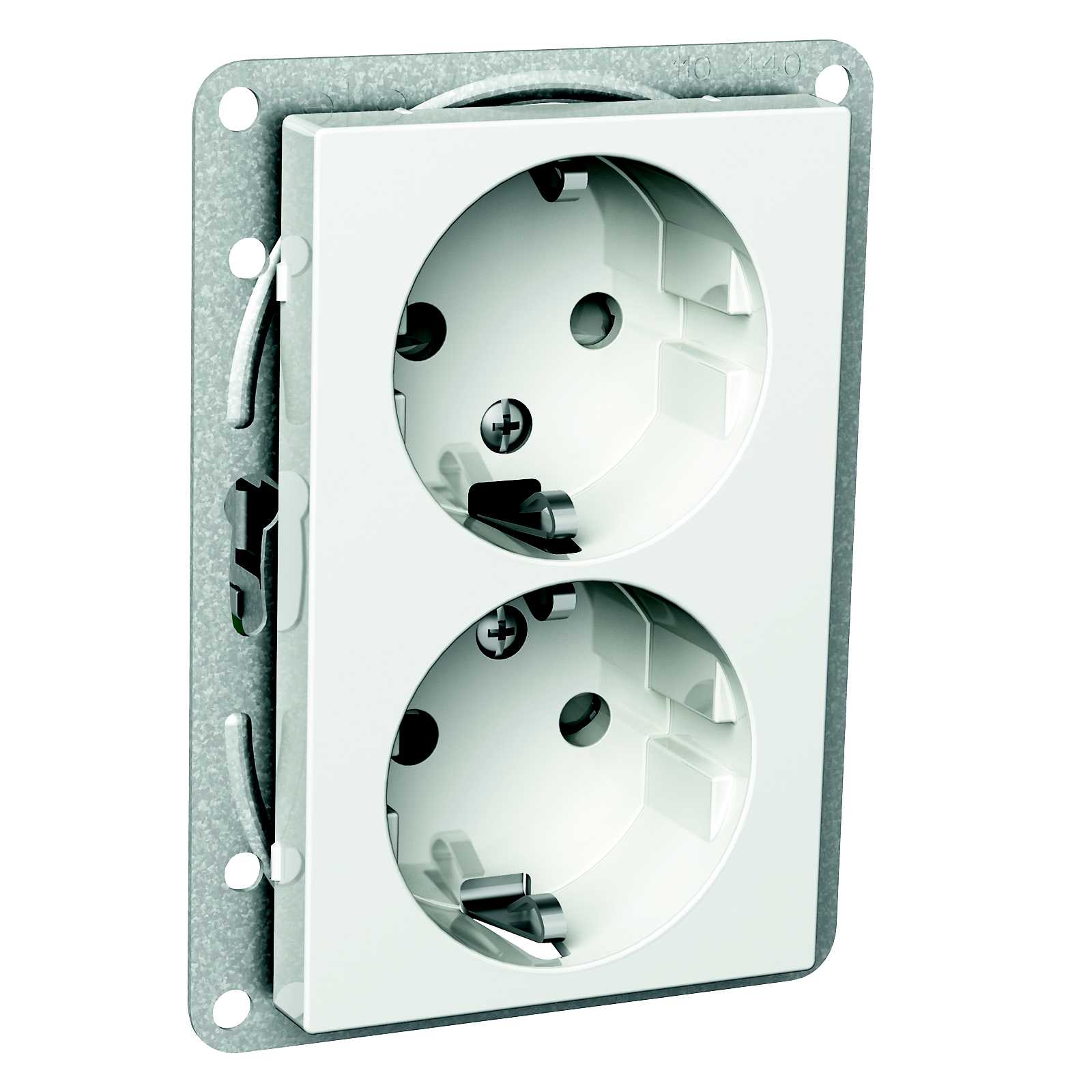Schneider Electric - Exxact senterplate lav dobbel stikkontakt med jord skruklemme hvit
