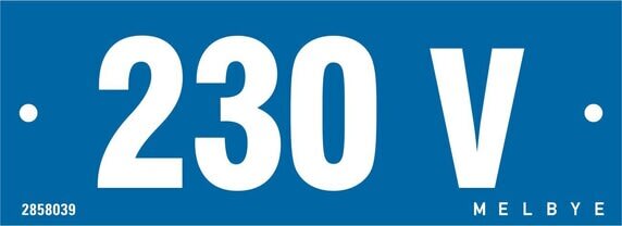 Melbye - Al-skilt 230V 110x40x0,7mm bl