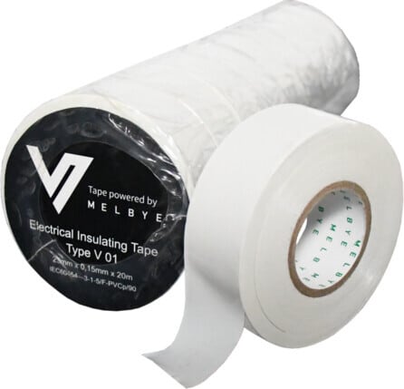 Melbye - Tape 20m x 25mm hvit merketap
