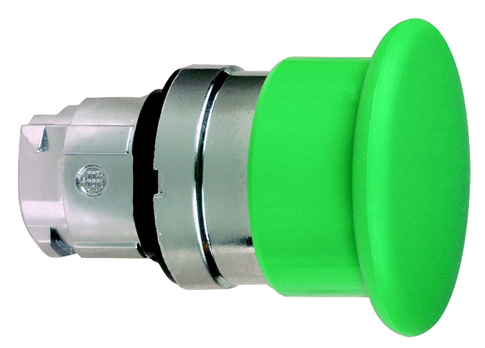 Schneider Electric - Sopptrykknapphode i metall med Ø40 mm sopp i grønn farge og fjærretur