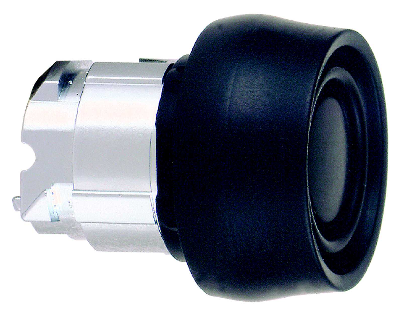 Schneider Electric - Trykknapphode i metall med sort silikonhette, fjærretur og opphøyd trykflate i sort farge