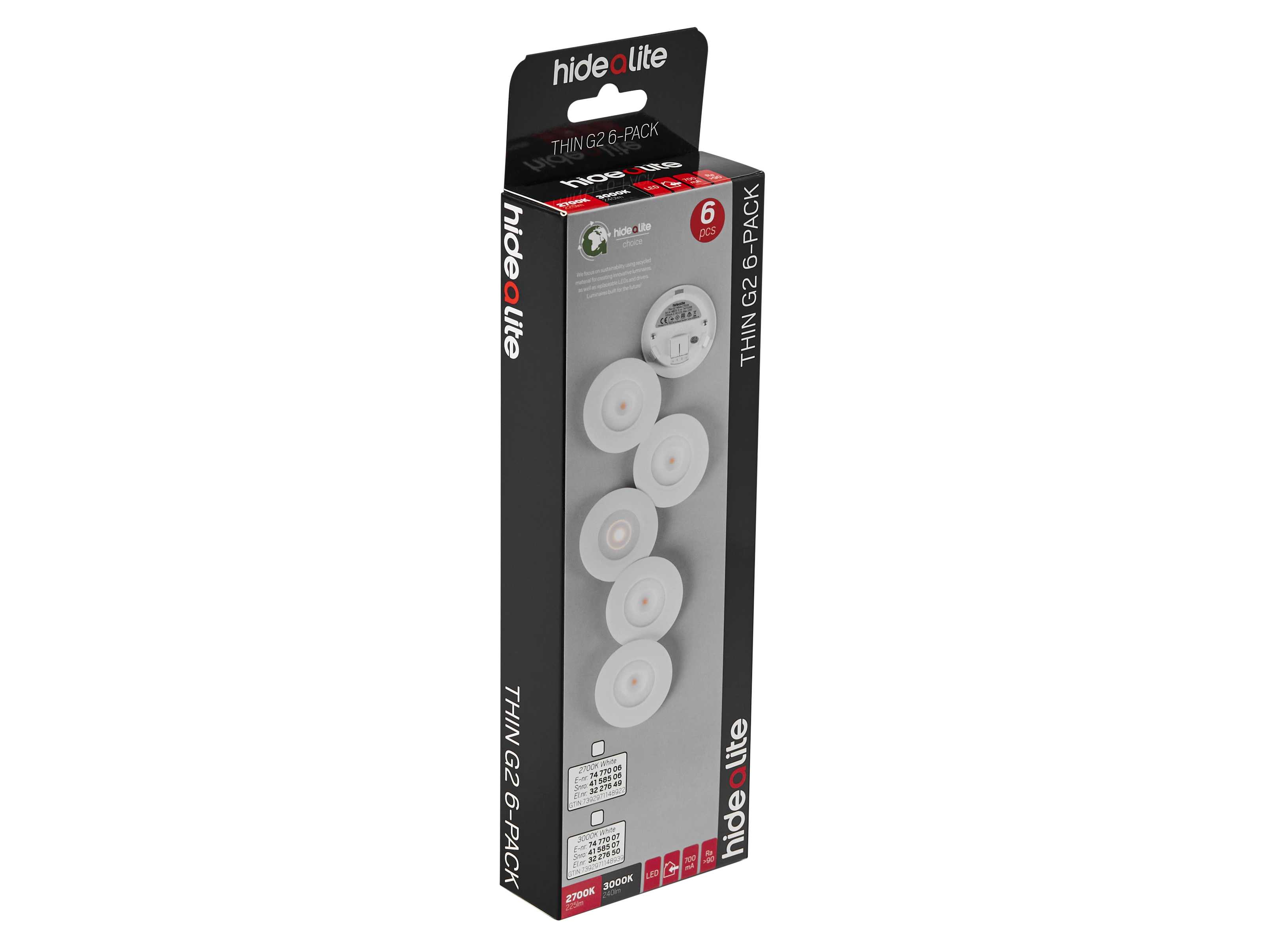 Hide-a-lite - THIN G2 HVIT 3000K 6-PAKNING