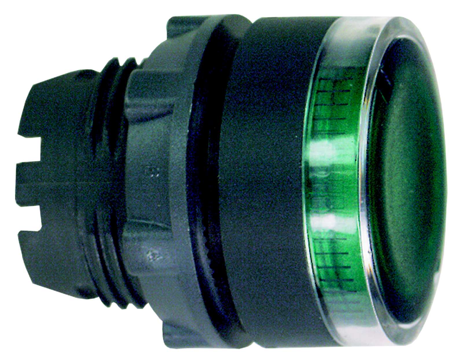 Schneider Electric - Lystrykknapphode i plast for BA9s med fjærretur og plan trykflate i grønn farge