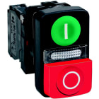 Schneider Electric - Trippel trykknapp komplett med "I" og "II" i hvit på grønne trykflater, STOP på rød i midt 1xNO+1xNC