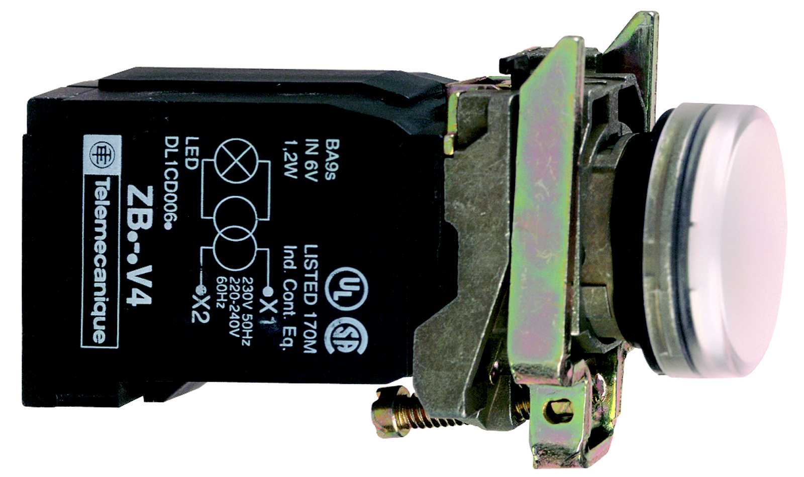 Schneider Electric - Signallampe komplett for BA9s i hvit farge med 230-240V trafo