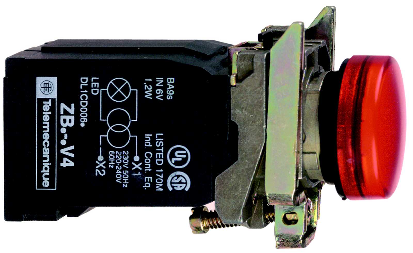 Schneider Electric - Signallampe komplett for BA9s i rød farge med 230-240V trafo