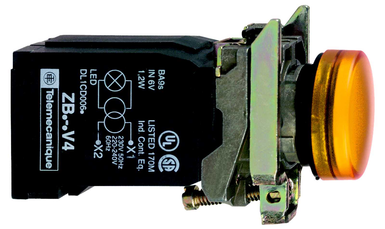 Schneider Electric - Signallampe komplett for BA9s i oransje farge med 230-240V trafo