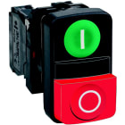 Schneider Electric - Dobbel trykknapp komplett med hvit "I" på grønn trykflate og "O" på rød opphøyd trykflate 1xNO+1xNC