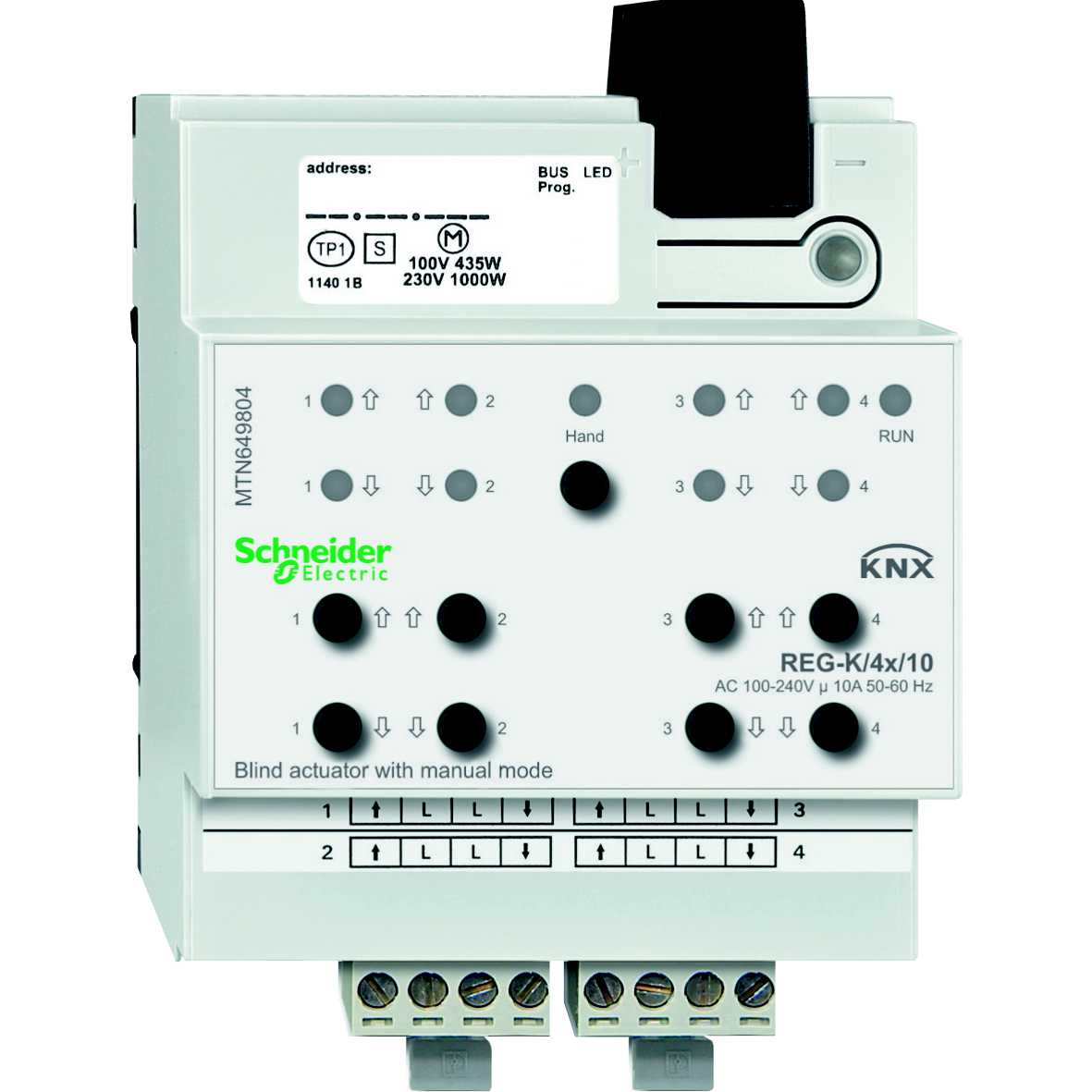 Schneider Electric - KNX Persinenneutgang REG-K/4x/10 med manuell modus, lys grå