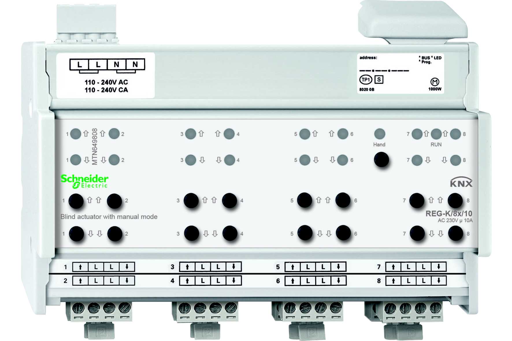 Schneider Electric - KNX Persinenneutgang - DIN - REG-K/8x/10 med manuell modus, lys grå