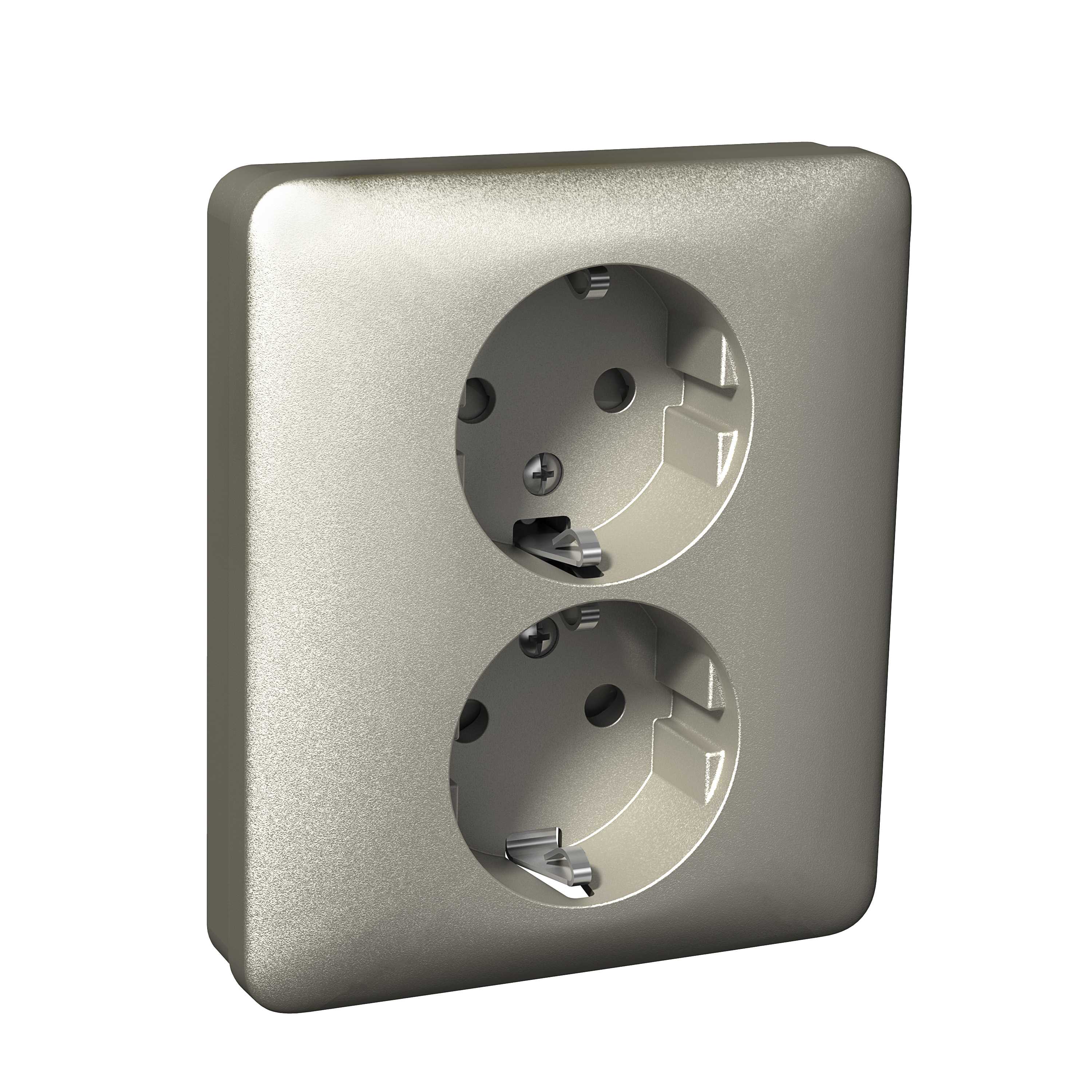 Schneider Electric - Exxact dobbel stikkontakt innfelt for standard enkel veggboks. Metallic