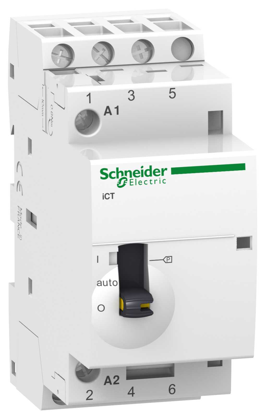 Schneider Electric - iCT - Modulær kontaktor - 25A 3NO 220...240 V 50 Hz - Manuell velger i front