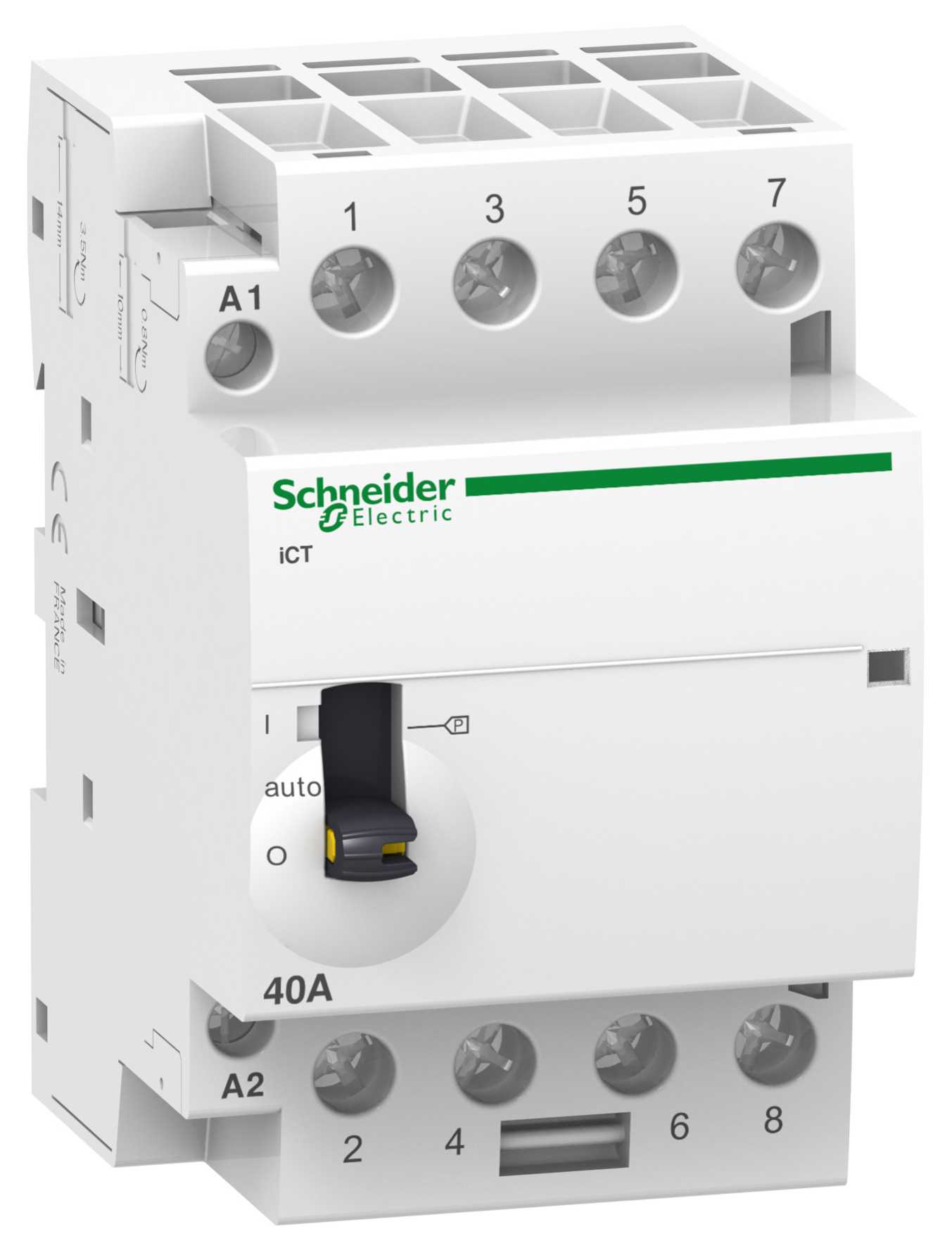 Schneider Electric - iCT - Modulær kontaktor - 40A 4NO 220...240 V 50 Hz - Manuell velger i front