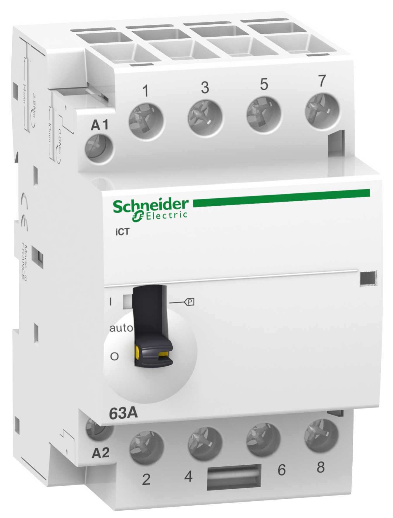 Schneider Electric - iCT - Modulær kontaktor - 63A 4NO 220...240 V 50 Hz - Manuell velger i front