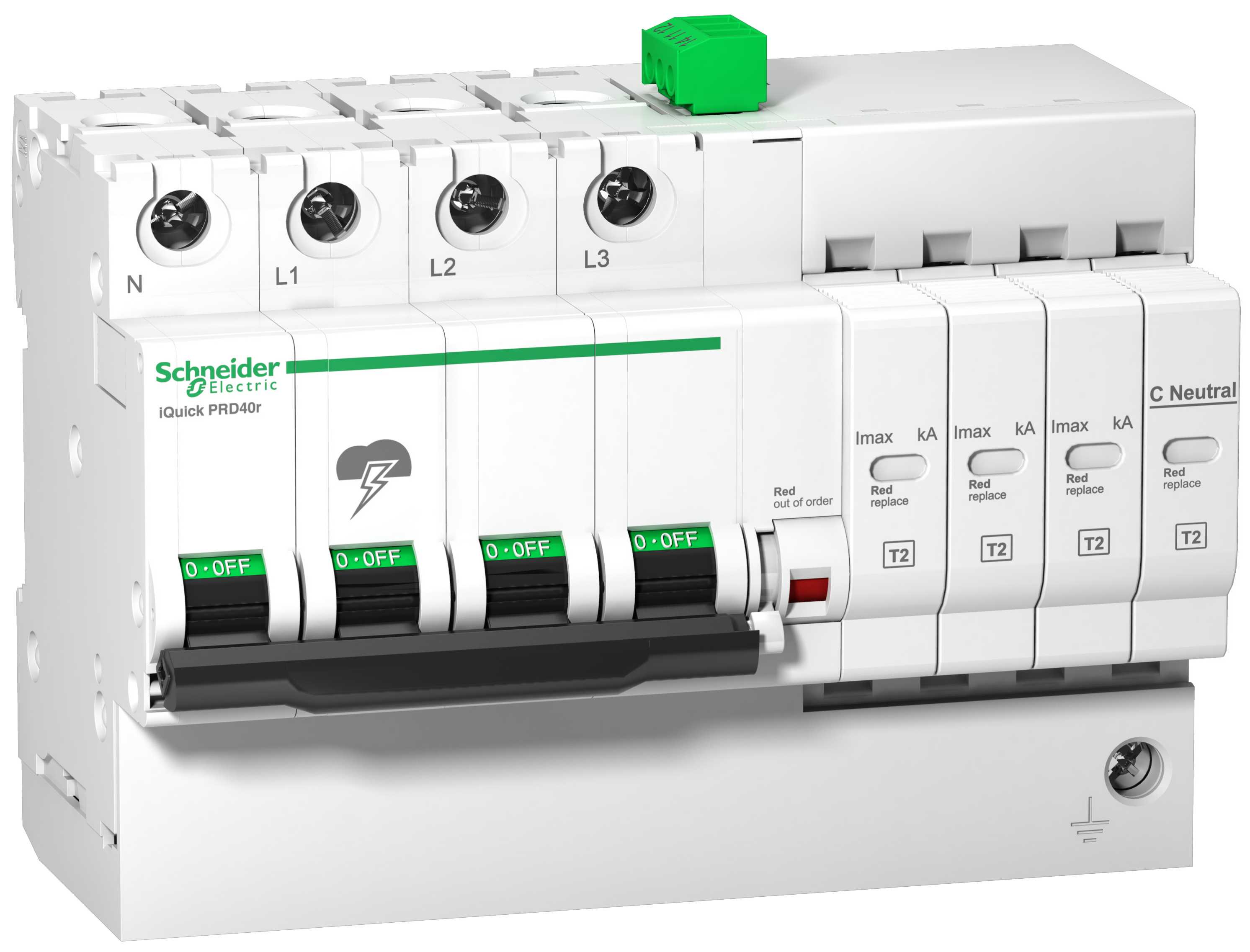 Schneider Electric - PRD40r modulær overspenningsvern - integrert kortslutningsvern -3 poler+N -350V- m/feilsignalkontakt