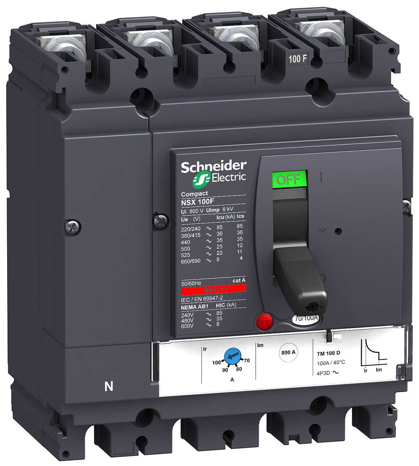 Schneider Electric - Effektbryter Compact NSX med termomagnetisk vern NSX100B TM80D 4P4T