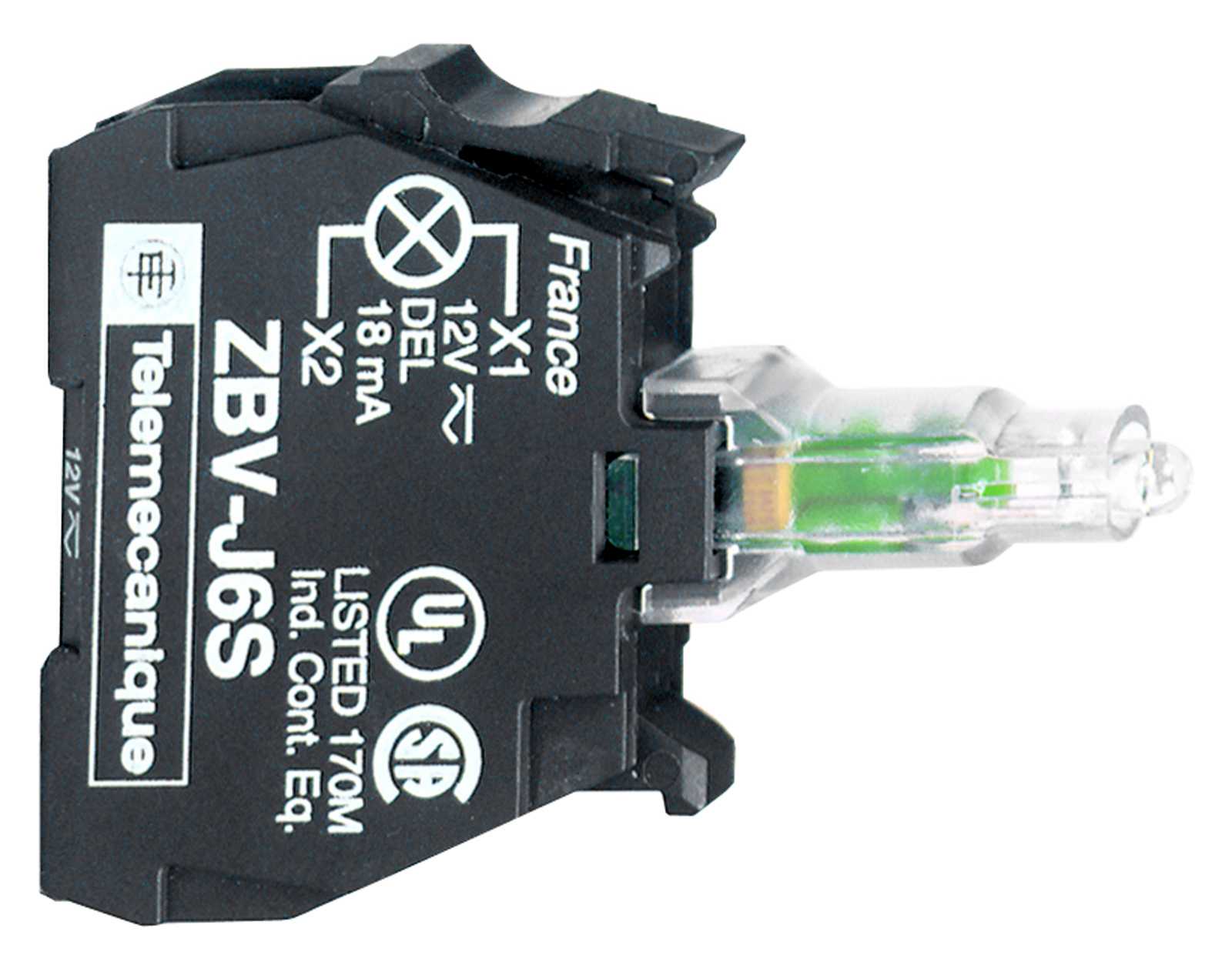 Telemecanique - Lysmodul med LED i grønn farge og 12V AC/DC forsyning med skruterminaler