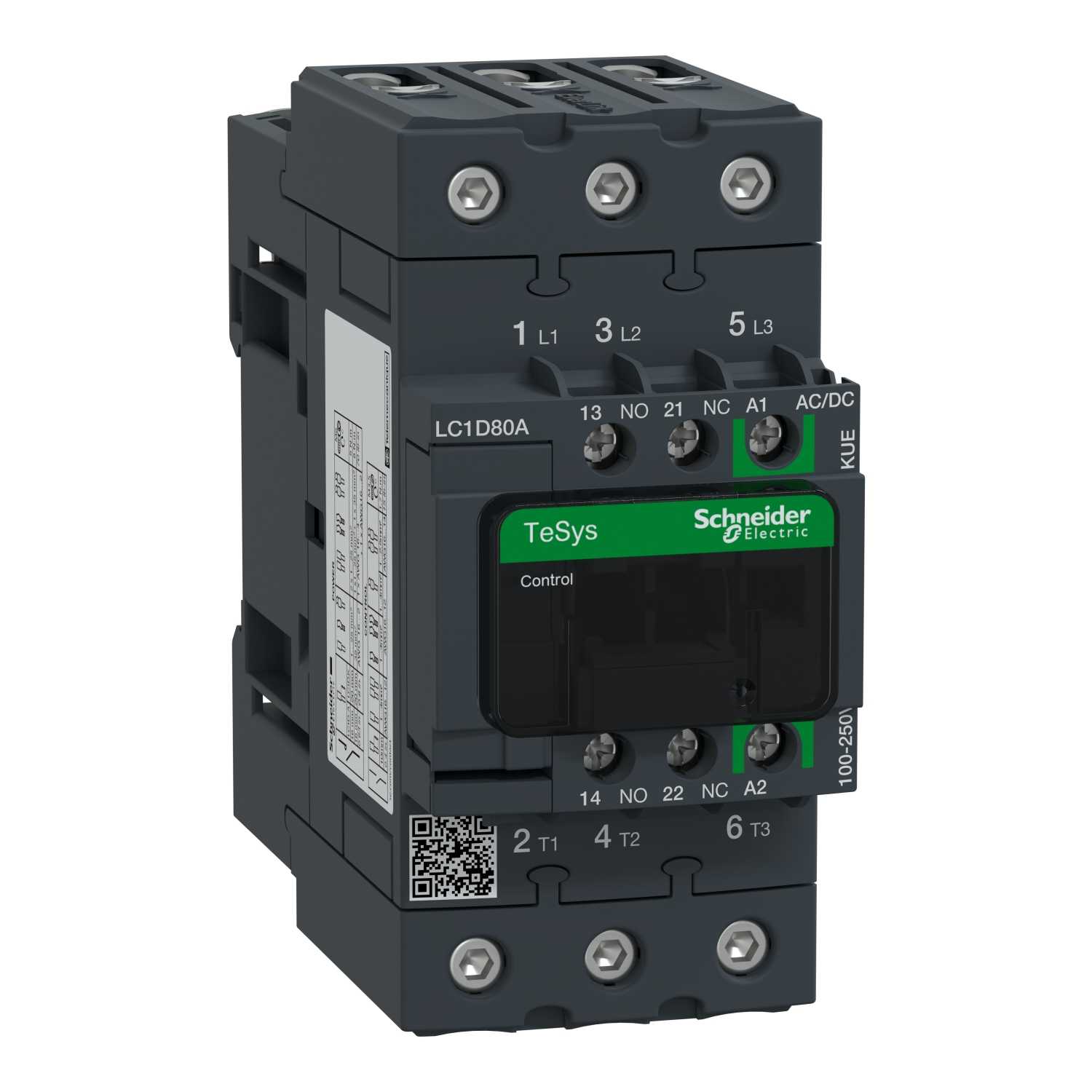 Schneider Electric - TeSys D Green kontaktor - 3P - <= 440 V - 80 A AC-3 - 100...250 V AC/DC spole