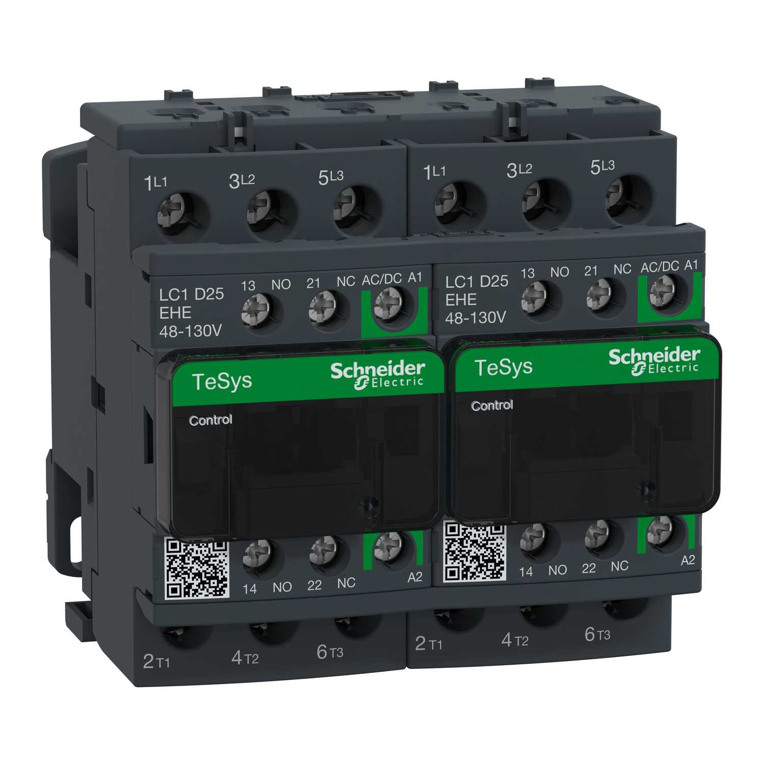 Schneider Electric - TeSys D reversing kontaktor - 3P - <= 440 V - 25 A AC-3 - 48...130 V AC/DC spole