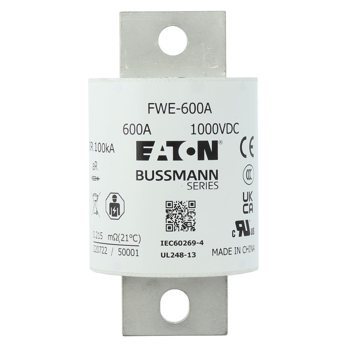 Eaton Electric - 1000Vdc IEC/UL 600A aR 60mm R 1000Vdc IEC/UL 600A aR 60mm R