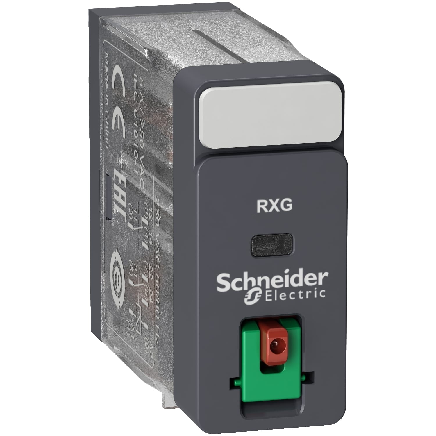 Schneider Electric - RXG pluggrelé med låsbar testknapp og 2 C/O kontakter på 5A og 120 VAC forsyning