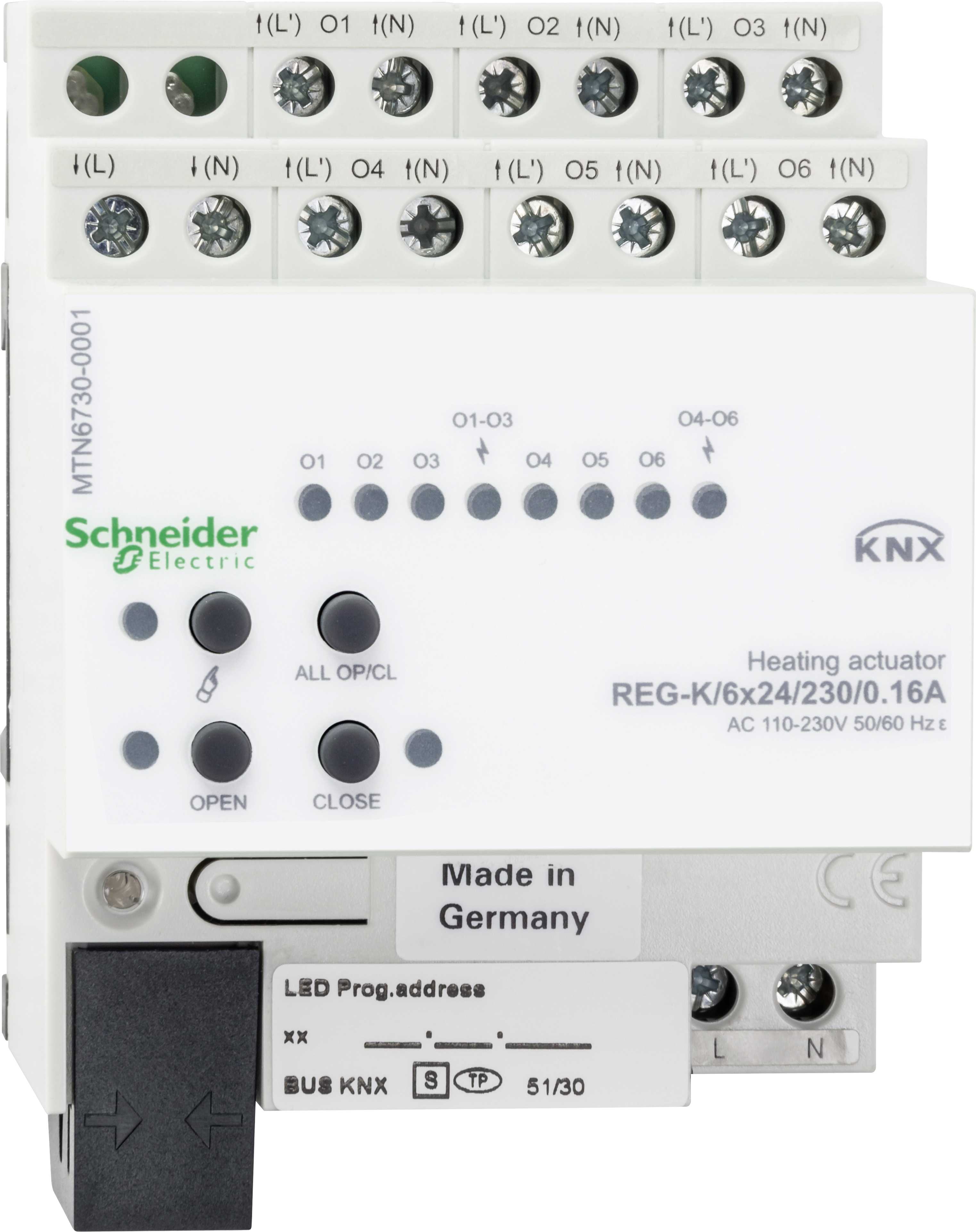Schneider Electric - KNX varmeregulator REG-K/6x230/0,16 A , lys grå