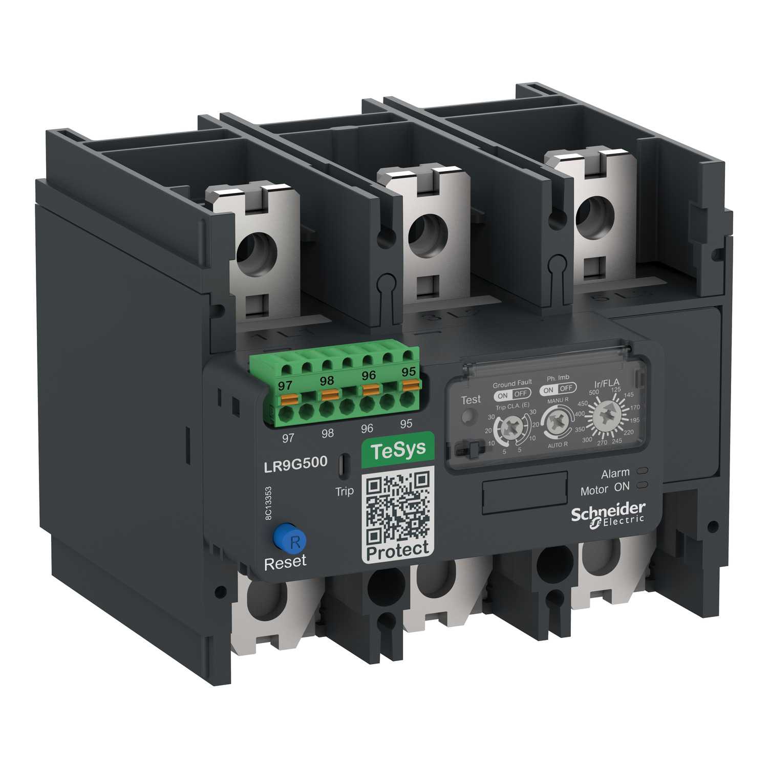 Schneider Electric - Elektronisk Termisk overlastrelé,TeSys LR9G125-500A,klasse 5E-30E,Fjærtilkobling