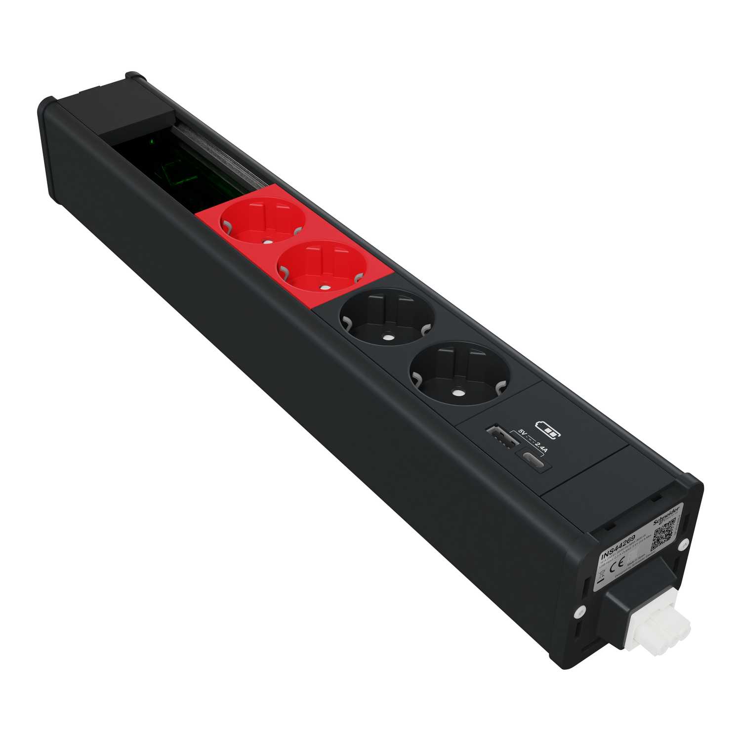 Schneider Electric - Modulær enhet - 2 hvit og 2 rød stikkontakt uttak + USB Type A og C + VDI - Antr