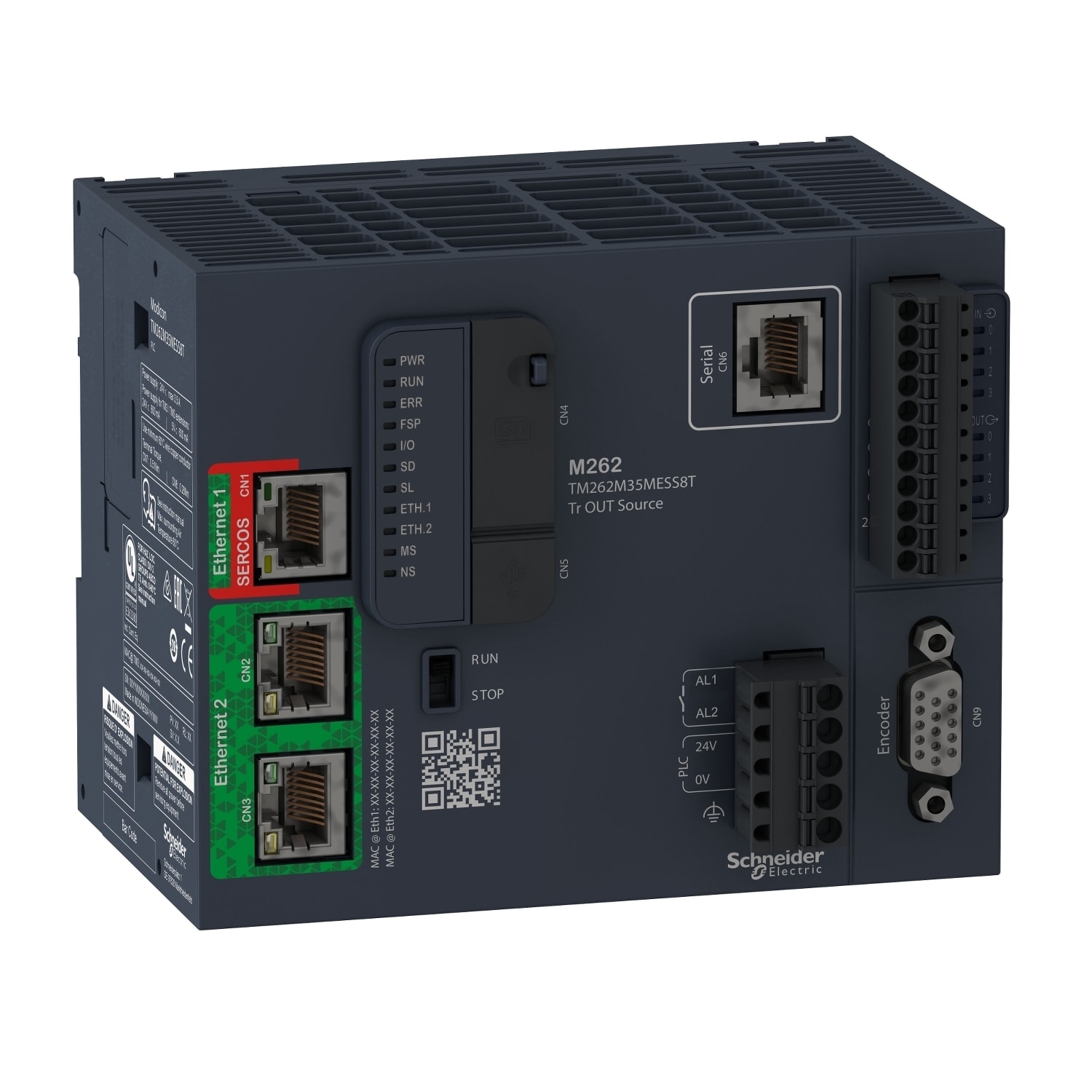 Schneider Electric - Modicon TM262 PLS, Motion, 3ns/instruksjon, 16 axes, Ethernet, Sercos 3, Modbus