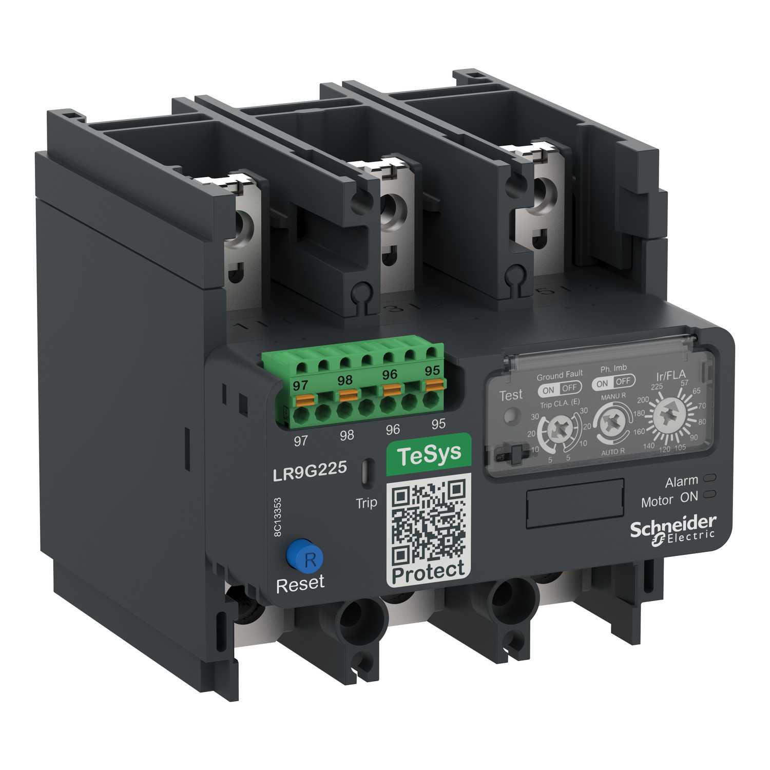 Schneider Electric - Elektronisk Termisk overlastrelé,TeSys LR9G 57-225A,klasse 5E-30E,Fjærtilkobling