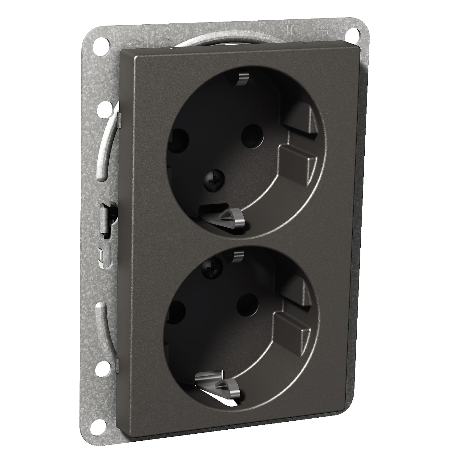 Schneider Electric - Exxact dobbel stikk med jord, barnevern, hurtigklemme, montering i 1,5 boks, 16A, IP21 antrasitt
