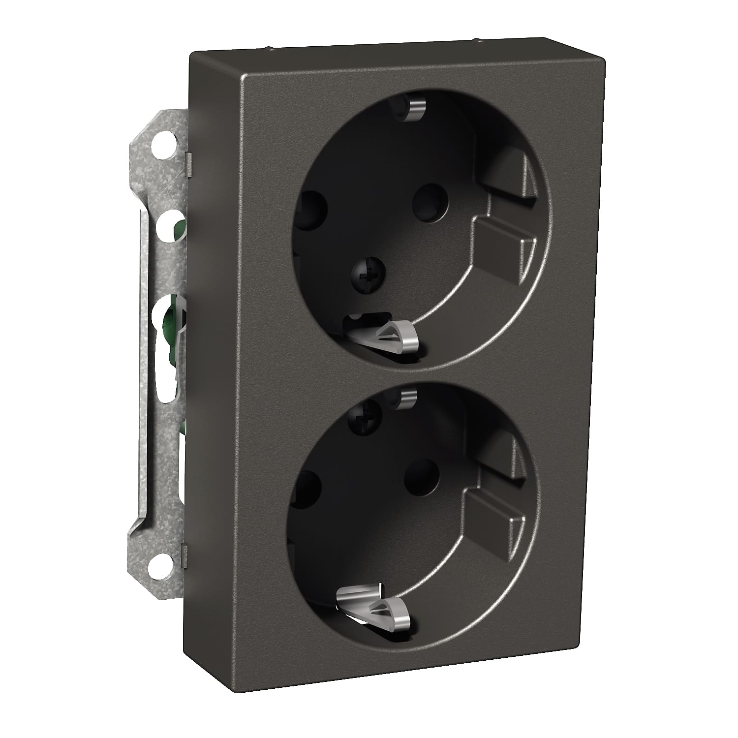 Schneider Electric - Exxact dobbel stikk med jord, barnevern, hurtigklemme, innfelt montering, 16A, IP21 antrasitt