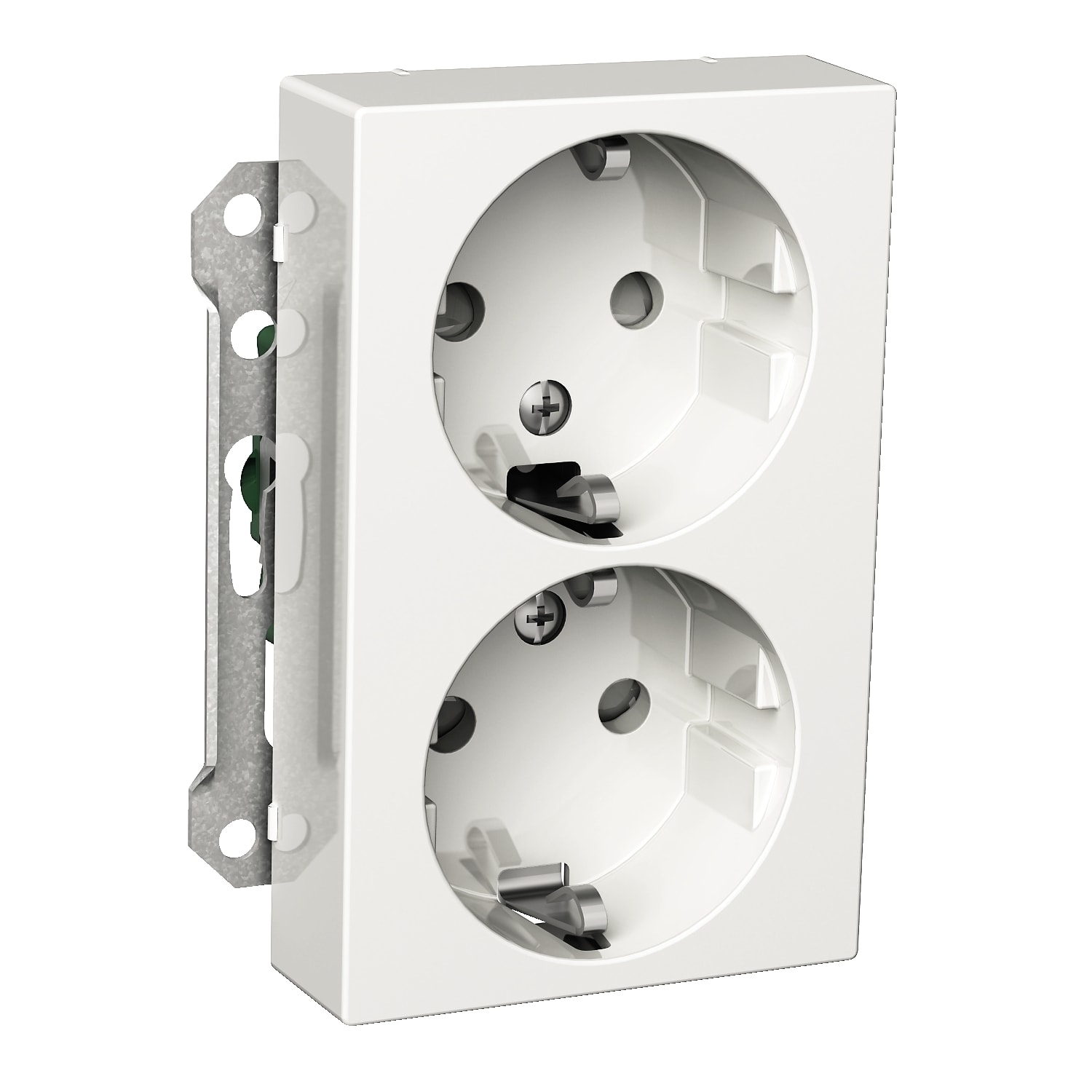 Schneider Electric - Exxact dobbel stikk med jord, barnevern, hurtigklemme, separat krets, innfelt, 16A, IP21 hvit