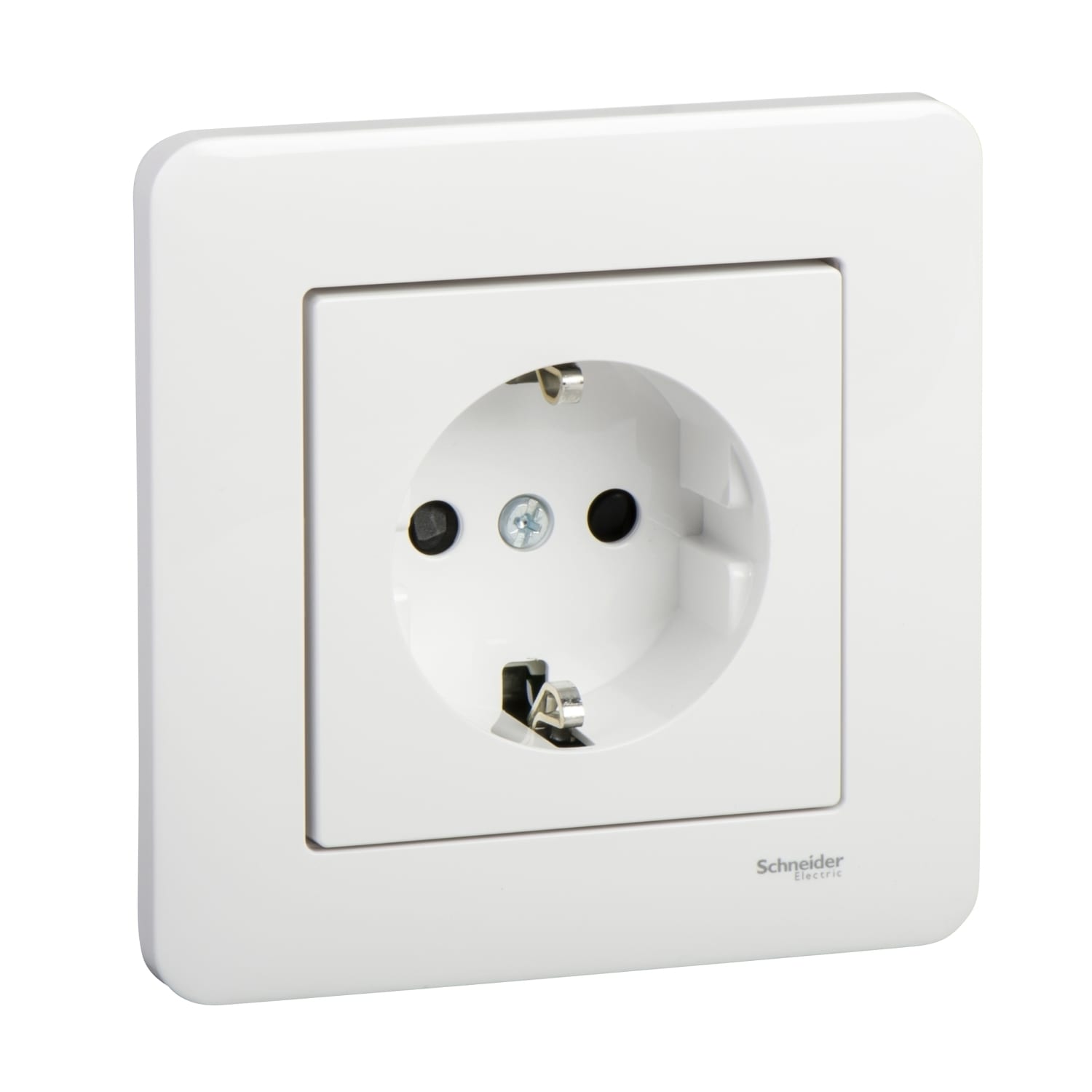 Schneider Electric - Exxact enkel stikk med jord, barnevern og ramme, hurtigklemme, innfelt montering, 16A, IP21 hvit