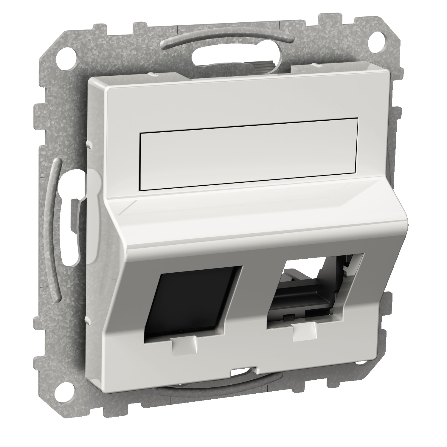 Schneider Electric - Exxact senterplate - universal for S-One og keystone - for 2 uttak - vinklet - hvit