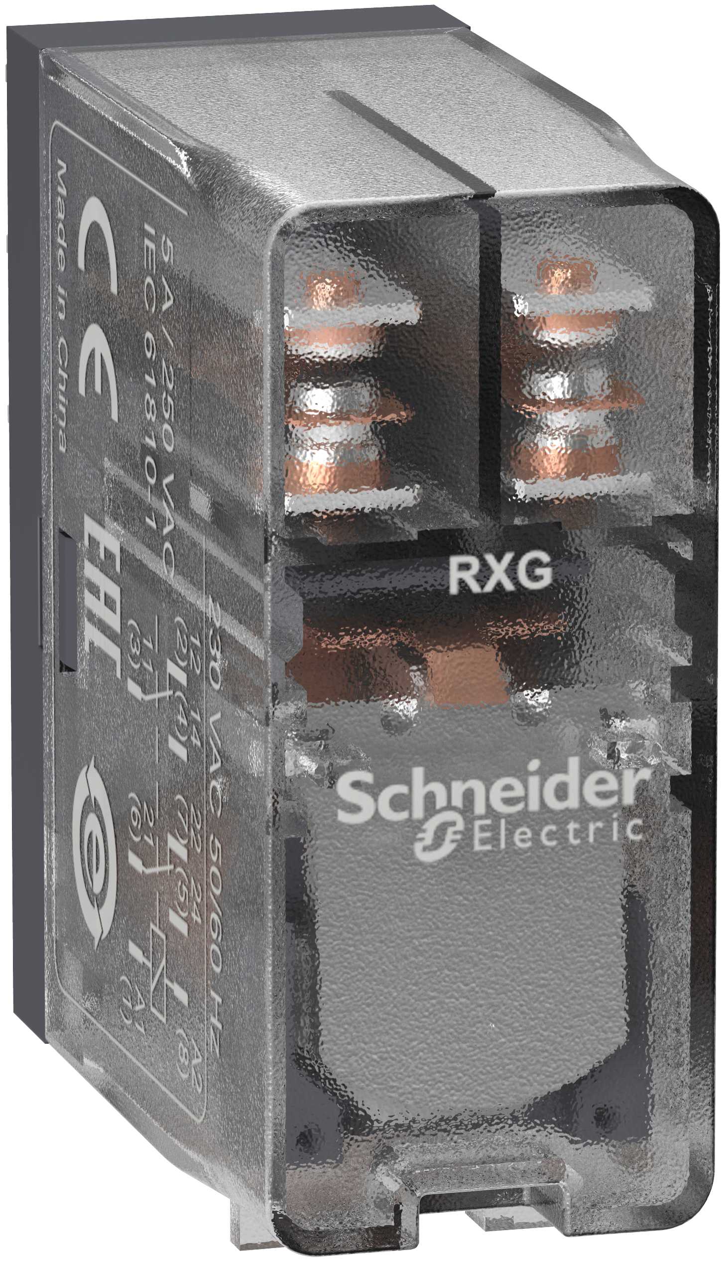Schneider Electric - RXG pluggrelé med transparent deksel og 2 C/O kontakter på 5A og 24 VAC forsyning